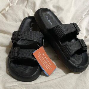 BenSorts Black Buckled Adjustable Cloud Slides Unisex Adult Size 42-43
